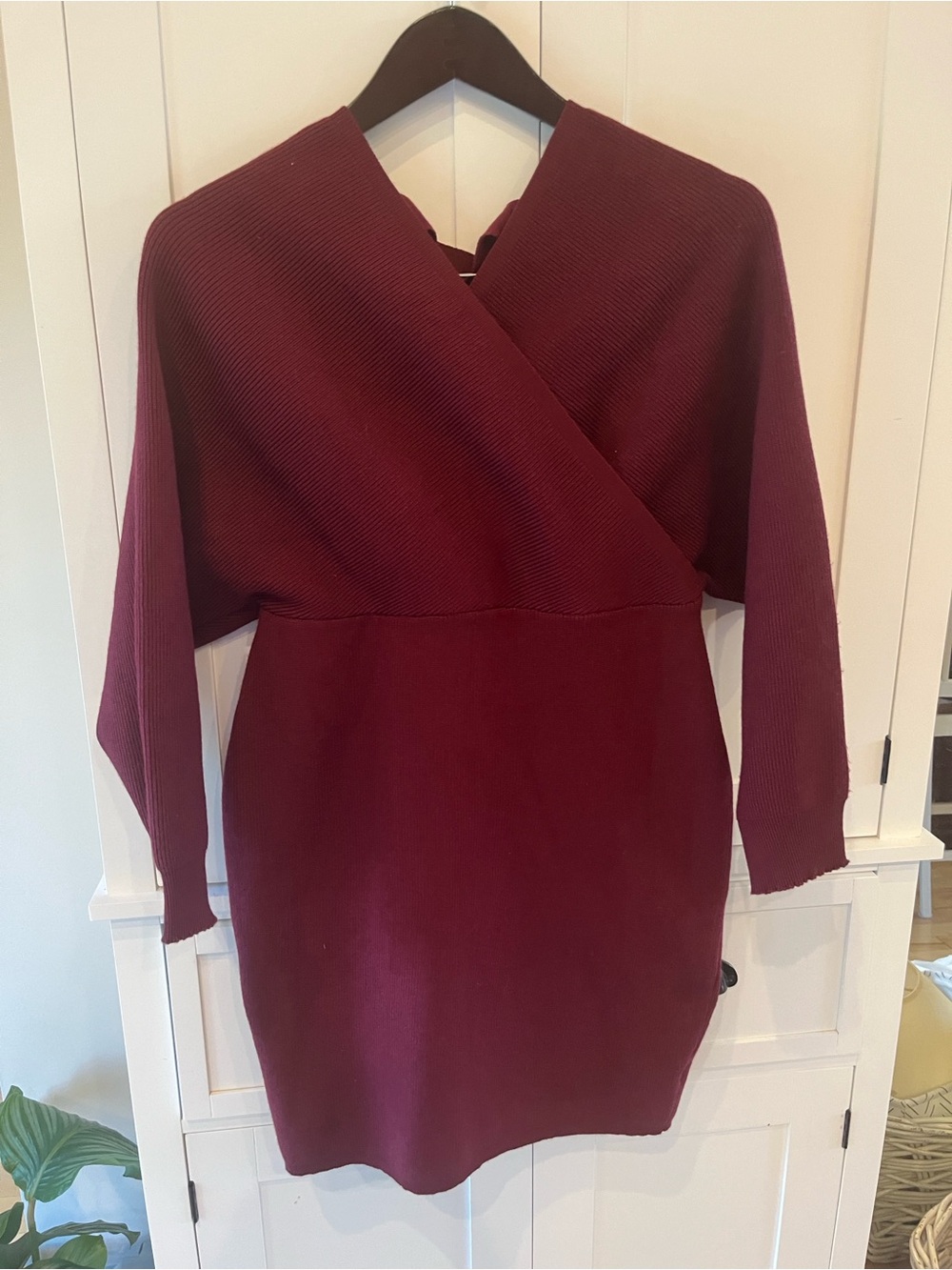 Women's Burgundy Wrap-Front Knit Dress